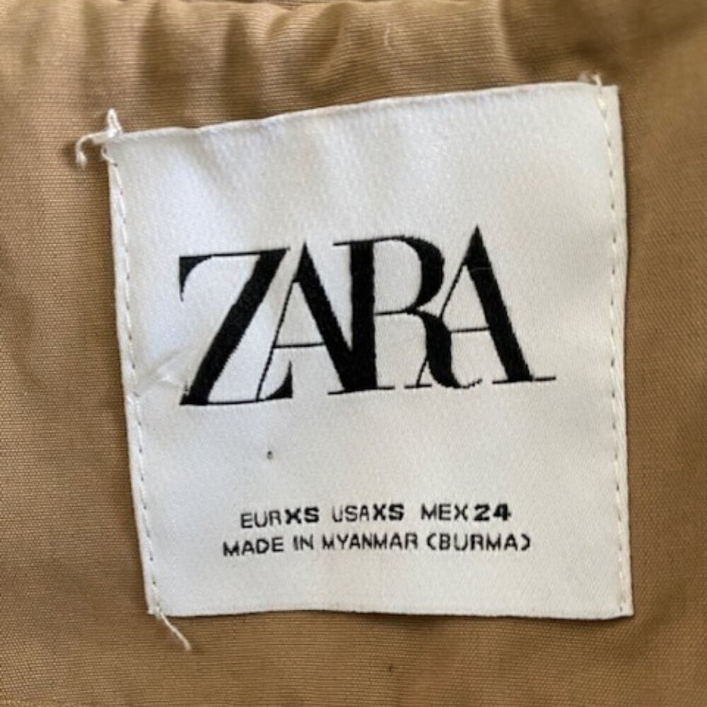 ZARA Khaki/Camel Tan Double Breasted Trench Raincoat Jacket XS - Picture 12 of 13